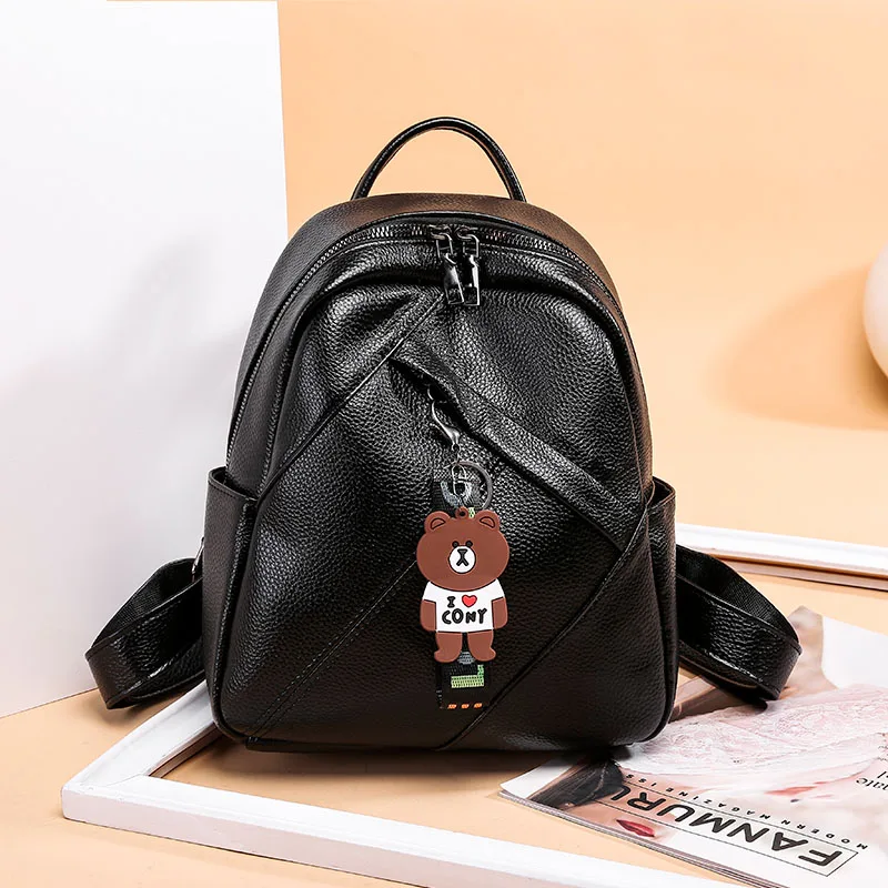 Многофункциональный женский рюкзак высокого качества, Молодежные кожаные рюкзаки для девочек-подростков, женская школьная сумка через плечо, рюкзак mochila - Цвет: Black