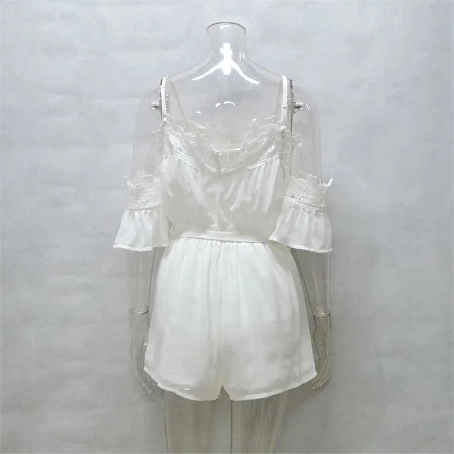 Gladiolus Chiffon Romper Women Short Sleeve Belt Tunic Lace Backless Women Sexy Playsuit 2019 New Summer Rompers Womens Jumpsuit (23)
