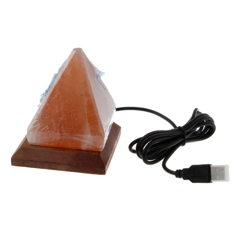 

1PC Triangle Hand Carved USB Wooden Base Himalayan Crystal Rock Salt Lamp Air Purifier Night Light W315