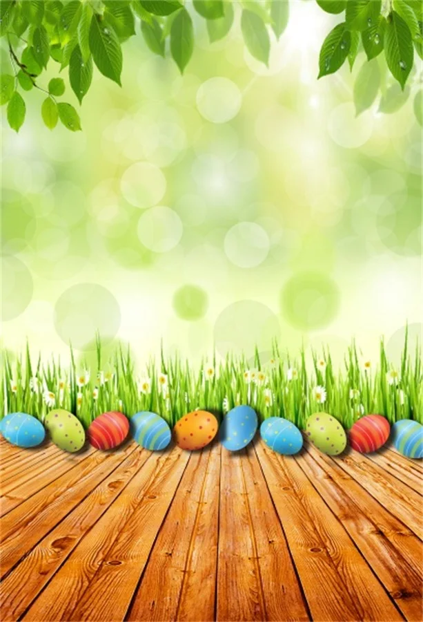 

Laeacco Spring Leaves Easter Eggs Wooden Floor Bokeh Baby Photography Backgrounds Vinyl Custom Camera Backdrops For Photo Studio