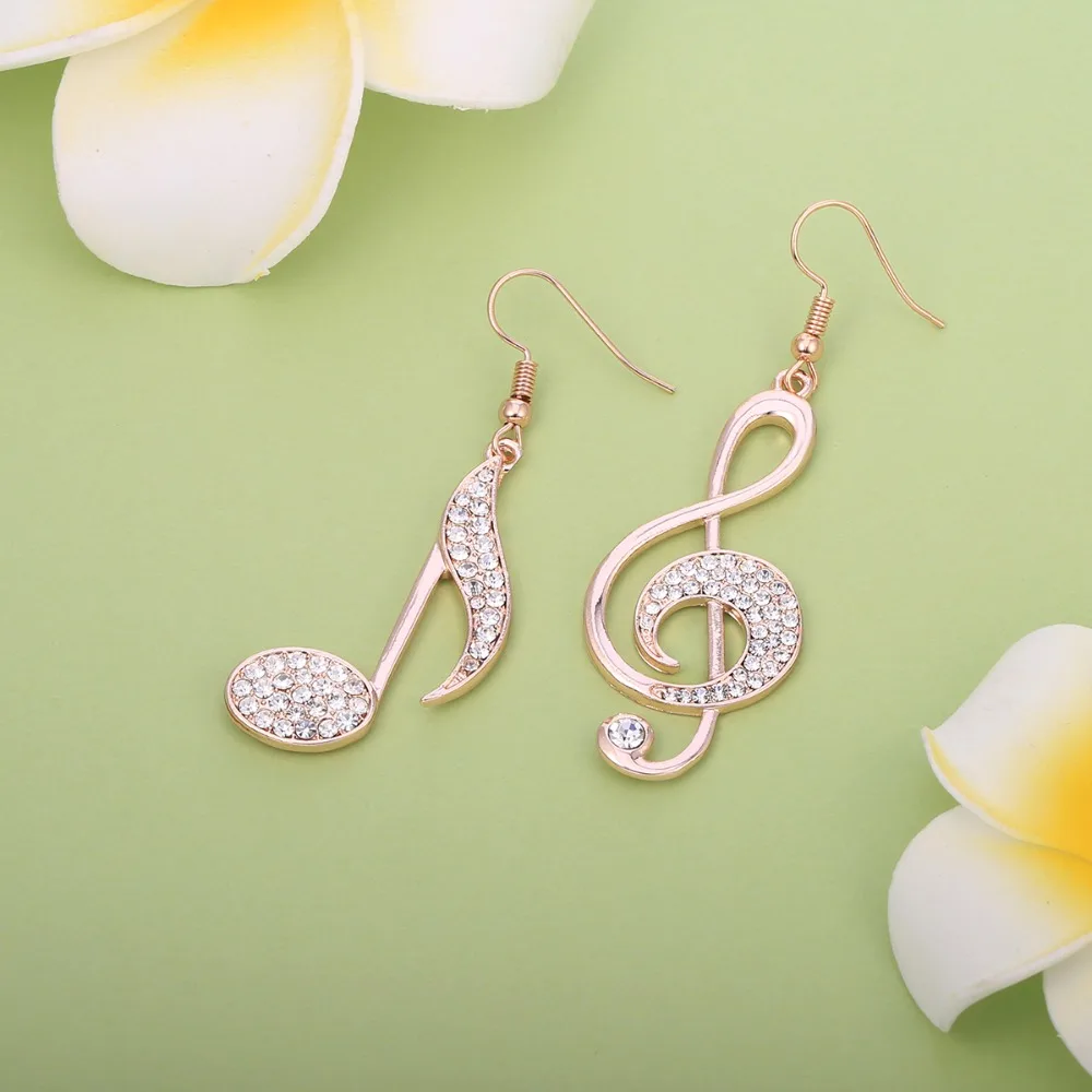 Gold Color Music Notes Drop Earrings Full CZ Clear Crystal Earring Musical Fans Big Earrings For Women Fashion Jewelry 2020