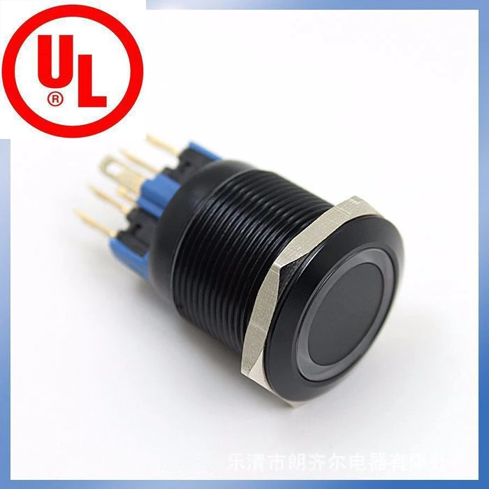 22mm Waterproof 12V Self-locking ring illumination Black Latching Anti vandal push button switch