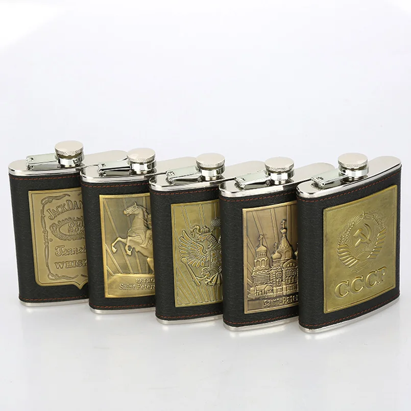 8 унц. портативный Нержавеющая сталь HipFlask Ретро Карманный Флаг Винтаж PU