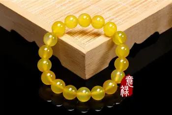 

Koraba Fine Jewelry 100% Natural agate Yellow Jade 12mm Bead Beads Bangle Stretchy Bracelet Free Shipping
