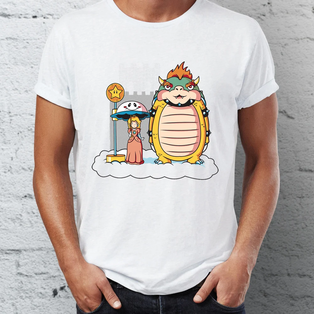 

Men's T Shirt My Neighbor Bowser Super Mario Princess Peach Crossover Funny Tee
