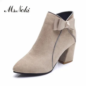 

Fashion butterfly kont high heel women boots square heel solid female boot winter shoes pointed toe warm zip woman ankle boots