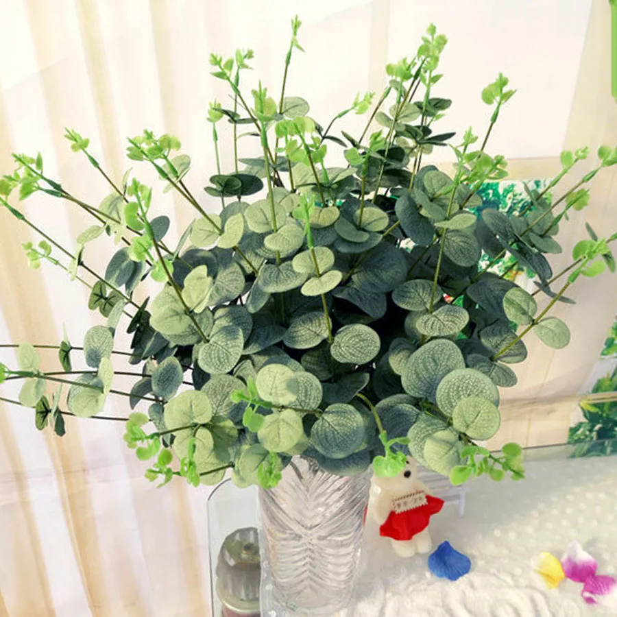 

50cm Eucalyptus artificial leaves branches wedding home decoration 16 Heads Green faux tree leaf for flower decor fake plant
