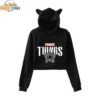 

Stranger Things Cat Cropped Hoodies Women Long Sleeve Hooded Pullover Crop Tops New Arrival Hot Sale Fashion Streetwear Clothes