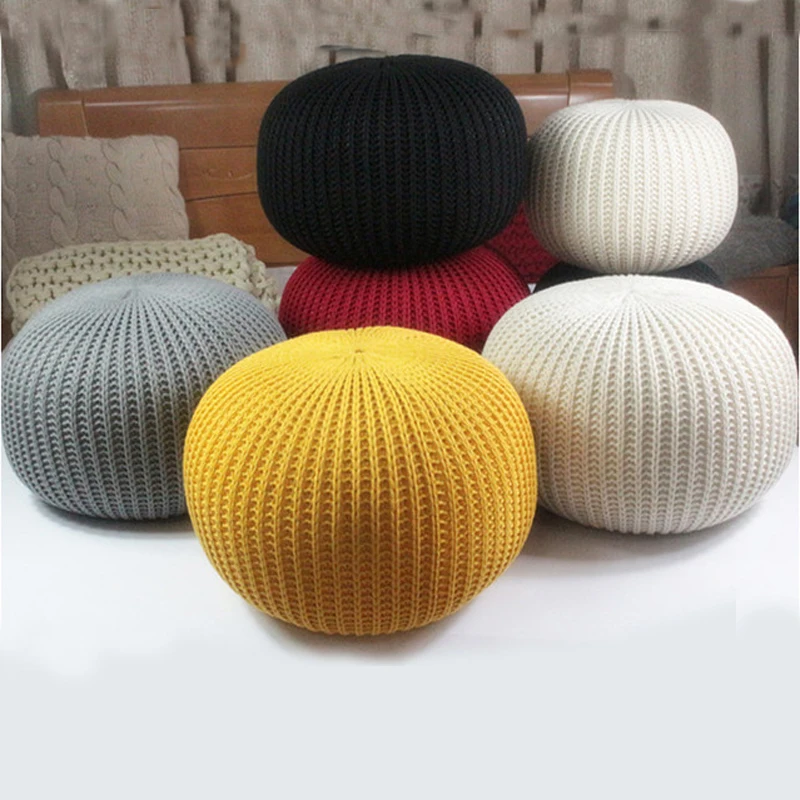 

50cm Large Round POUF Home Sofa Decor Cushion Handmade Knitted Woolen Knotted Knot Pillow INS HOT best-selling POUF Floor Ottoma