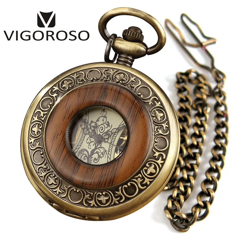 Заготовки деревянные круглые Механические карманные часы FOB цепи полые стимпанк Скелет для мужчин женщин мужчин s мужской часы W/Подарочная