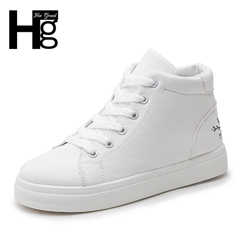 

HEE GRAND Spring Embroider Women Ankle Boots Canvas Platform Lace up Student Shoes Flats With Size 36-40 XWC1284