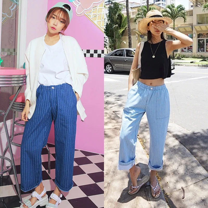 2016 spring summer Boyfriend loose jeans elastic high