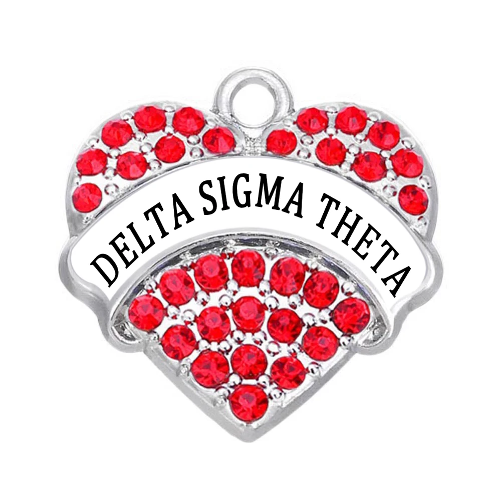 

Hot greek society sorority jewelry accessories DELTA SIGMA THETA heart-shaped crystal inlaid metal pendant customizable