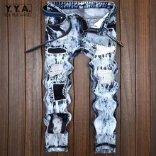 Лидер продаж, мужские джинсы в стиле панк, рваные брюки для мужчин, лоскутный светильник, синие мужские джинсы с эффектом потертости на молнии, мужские джинсовые штаны