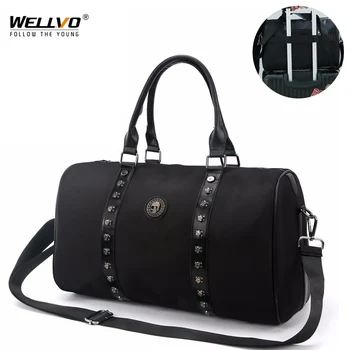 

Oxford Leather Travel Bag Big Duffel Round Tote Men's Rivet Gymnastic Bags for Male Female Handbags Over The Shoulder XA183WC