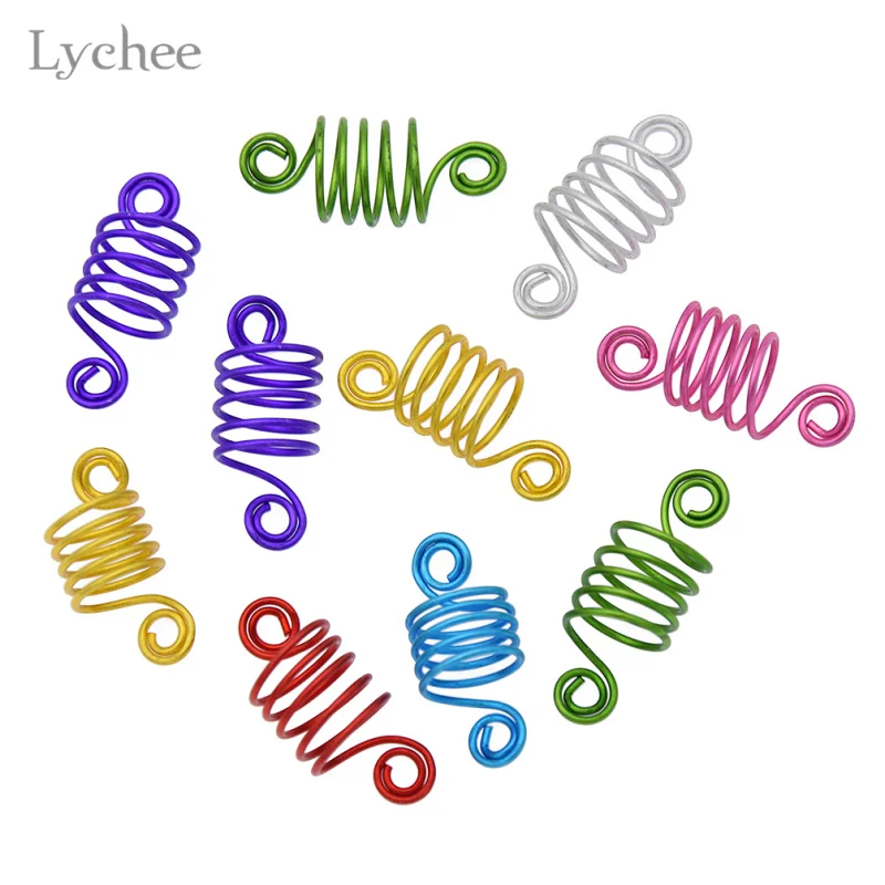 Lychee, 10 шт./лот, металлическая спиральная оплетка для волос, дредлок, бусина, запонки, кольца, трубка для волос, инструмент для укладки волос