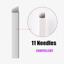 200 шт 11 Pin перманентное лезвие для макияжа для 3D вышивки ручная ручка для тату Косметика бровей