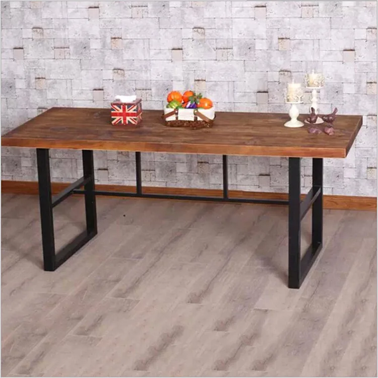 Cheap American country retro wood furniture, wrought iron table in the restaurant the family dinner table dinette combination Fe