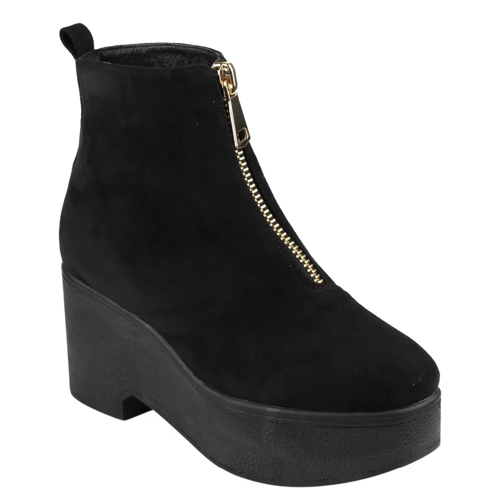 EJ35 Women's Zipper Platform Wedge Ankle Booties One And Half Size Smallin Ankle Boots from