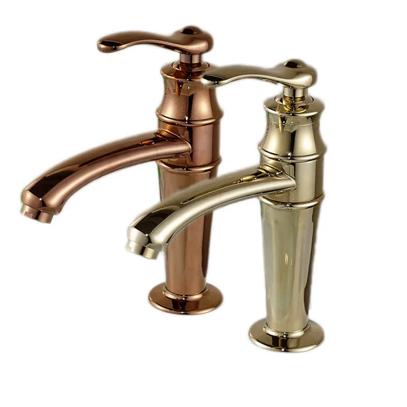 Free Shipping Deck Mounted Hot and Cold Water Faucet Single Handle Basin Mixer Taps Golden Rose
