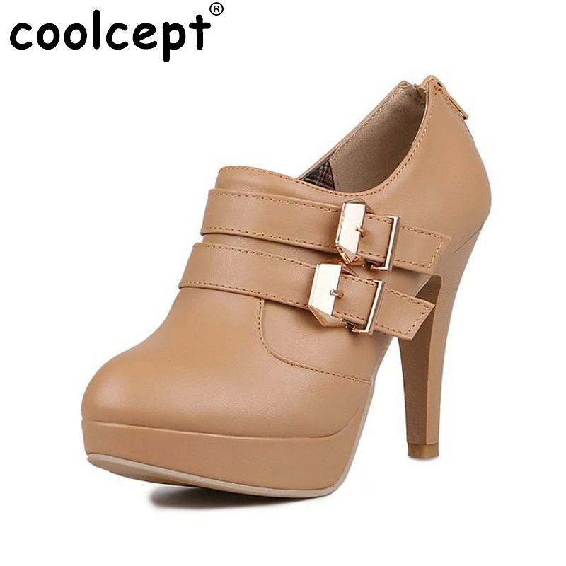 

Coolcept Women High Heel Ankle Boots Platform Winter Warm Botas Boot Buckle Round Toe Brand Sexy Footwear Heels Shoes Size34-43