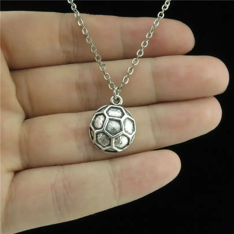 

GLOWCAT Q8A84 Silver Alloy Boys Girls Kids Jewelry Football Soccer Sports Pendant Short Chunky Collar Necklace 18"