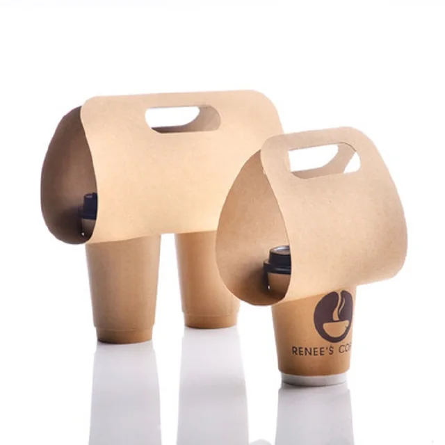 Disposable Kraft Paper Cup Base Handle Holder Coffee Milk Tea Cup Tray