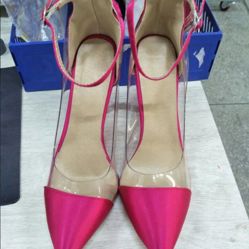 New Style High Heel Pointed Monochrome Belt Buckle Stylish Women'S Single Shoes Rose Red Pink Black Apricot Color Size 34 And 43