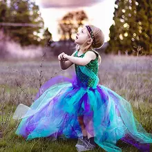 2 Pcs Party Kids Baby Girl Dress Green Mermaid Tops Bodysuit+Handmade Colorful Fairy Tulle Tutu Skirts Outfits Set 2-7Y