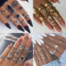 9 עיצוב Boho בציר זהב כוכב Midi ירח טבעות סט לנשים אופל קריסטל Midi אצבע טבעת 2019 נשי בוהמי תכשיטי מתנות(China)