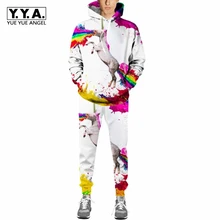 Новинка, мужские повседневные костюмы с капюшоном, единорог, горячая Распродажа, 3D, комплекты с капюшоном с цифровой печатью, мужские наборы в стиле хип-хоп с длинными рукавами, большие размеры