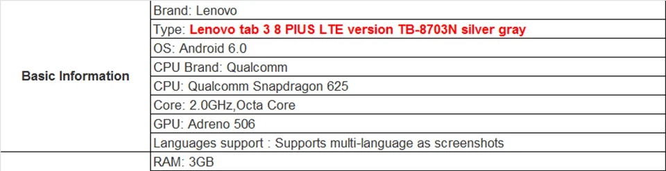 Оригинальная lenovo P8 плюс LTE 8 дюймов TB-8703N планшетный ПК с системой андроида и 6,0 Snapdragon 625 2,0 ГГц Octa CoreTablet, 3 Гб оперативной памяти, Оперативная