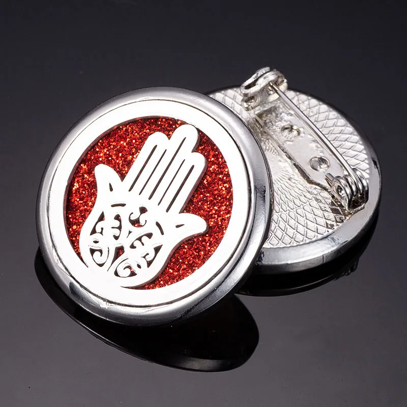

Aroma diffuser brooch perfume essential oil disperser palm open stainless steel medal brooch jewelry Give 1 sequin P23