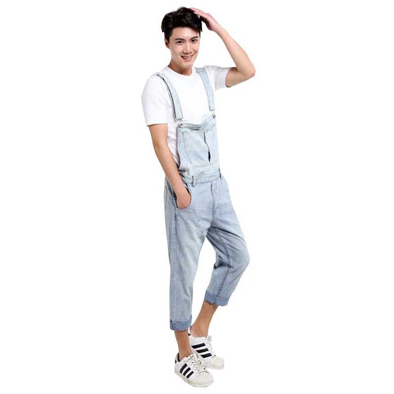 2017 New Men Thin Denim Overalls Shorts Light Color Washed Size S 5XL