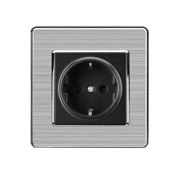 

MiniTiger 16A EU Standard Wall Socket Luxury Power Outlet Stainless Steel Brushed Silver Panel Electrical Plug AC 110~250V