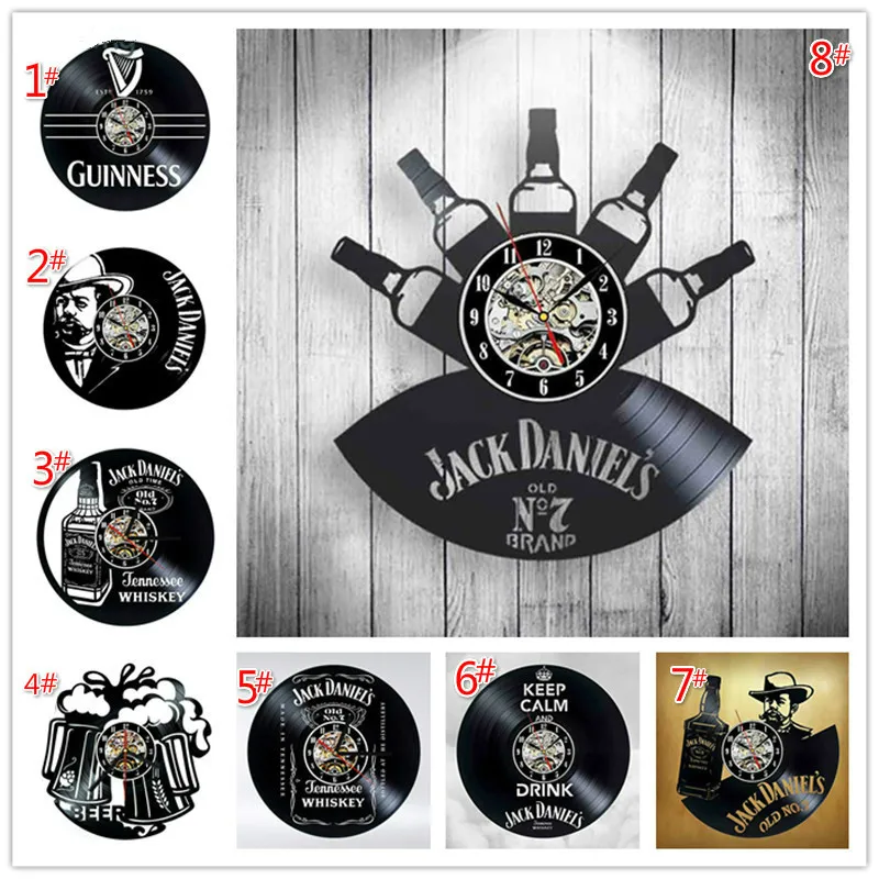 

A Bottle of Whiskey Creative CD Record Clock American Whiskey Design Vinyl Handmade Record Wall Clock Antique Style Home Decor