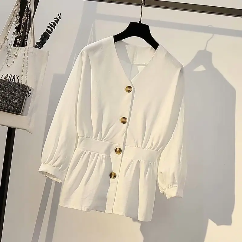 

2019 Plus Size Women Blouses Spring Clothing Fashion Casual Loose cotton and linen Tops T55-6186