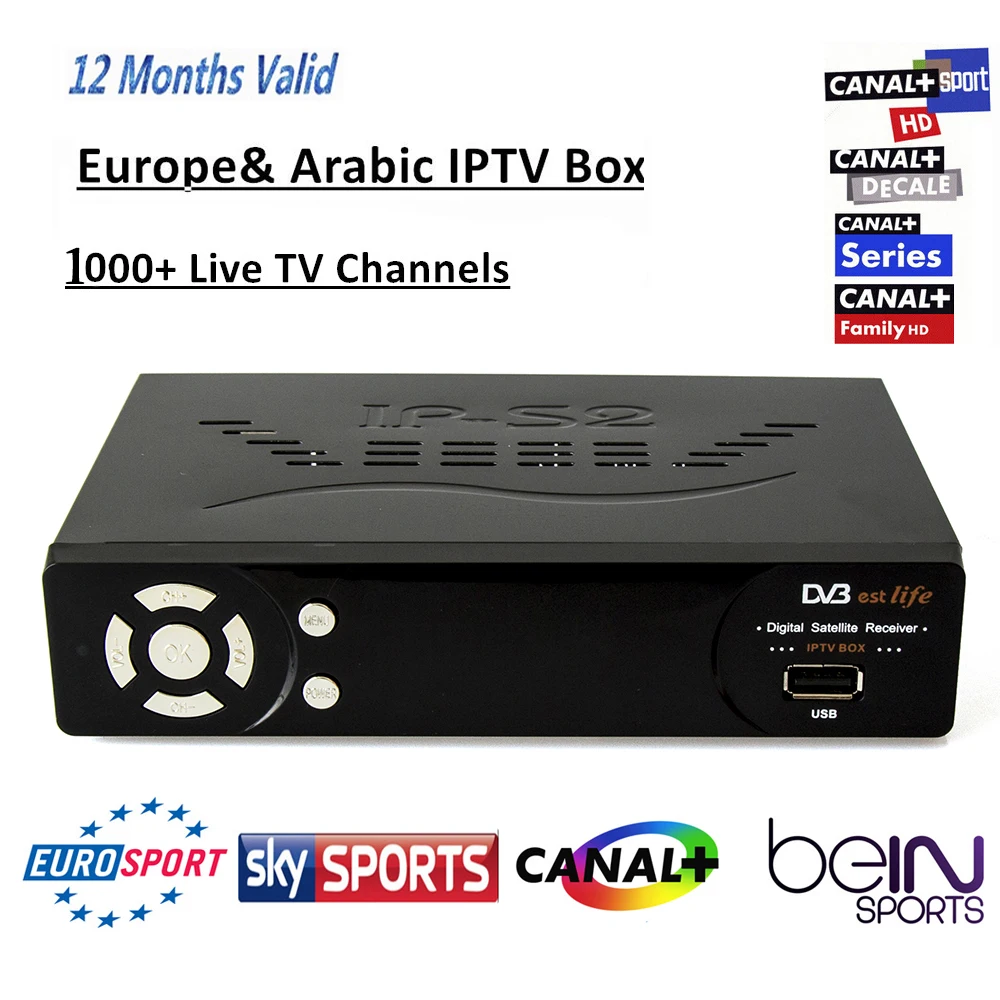 Mini TV box&Satellite receiver IP-S2+ with 1 year Europe&Arabic iptv A package subscription 1000+ channels DVB-S2 receiver IP-S2