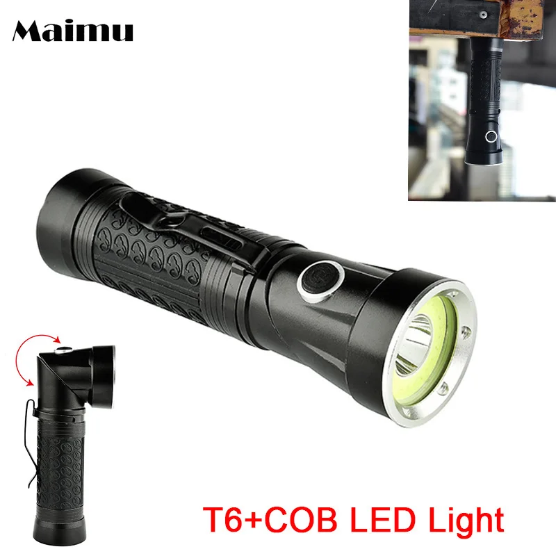 

Maimu Powerful COB Flashlight White+Red Light Lamp Flodable 4 Modes Magnet Torch XML-T6 LED Focus Bike Lamp 18650/AAA M05