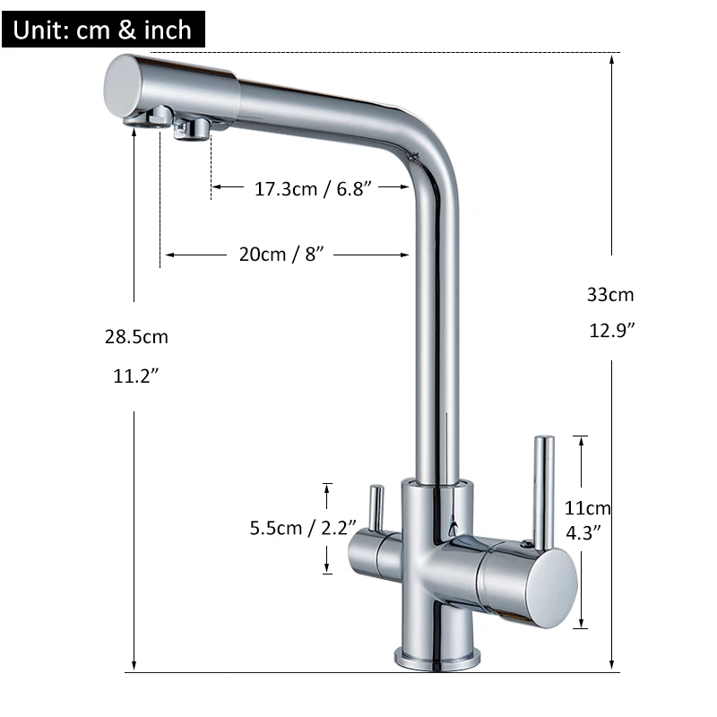 Quyanre, хромированные краны для водяного фильтра, смесители для кухни, смеситель для питьевой воды, фильтр, 3 способа, кухонный кран, кран для раковины, смеситель для воды H/C