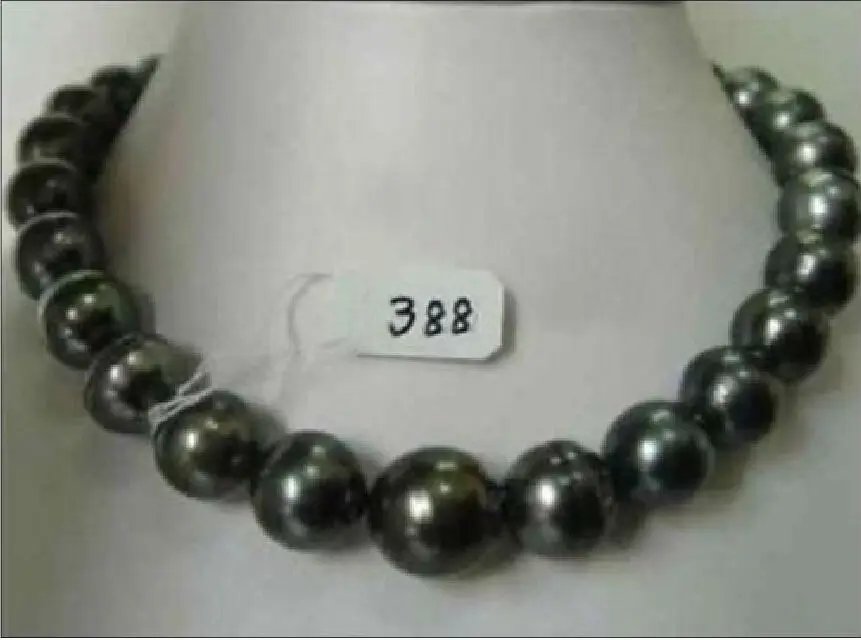 

18 INCH 12-14MM SOUTH SEA BLACK PEARL NECKLACE 14K GOLD CLASP a(5.18)