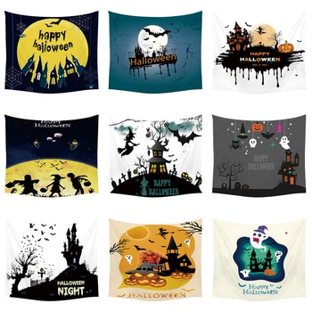 

Cartoon Halloween Hanging Large Tapestry Pumpkin Witch Broom Wall Art Picture Living Room Decorate Custom Woven Bedspreads