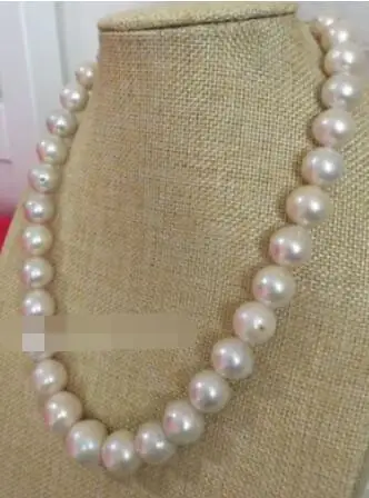 

classic huge 11-12mm south sea round white pearl necklace 18inch 925