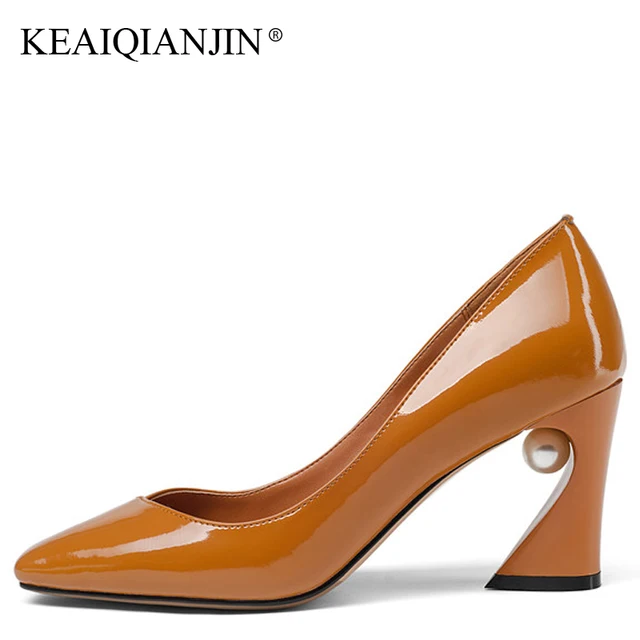 Keaiqianjin Woman Genuine Leather Pumps Plus Size 33 43 Y High Keaiqianjin Woman Genuine Leather Pumps Plus Size 33 43 Y High Heels Shoes Black Chocolate