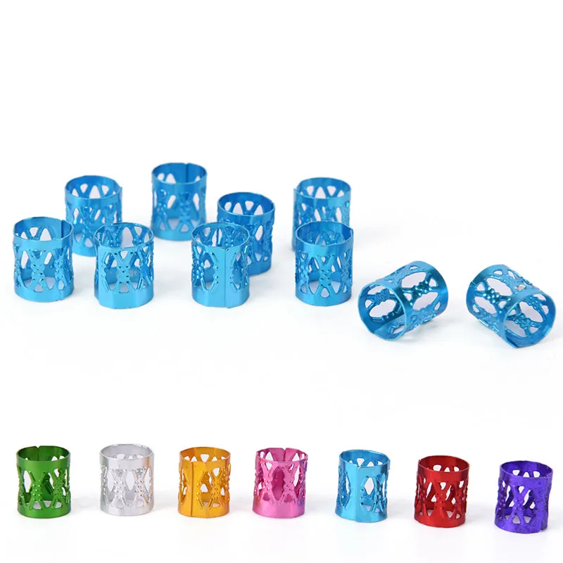 10PCS/LOT Multi-Color Dreadlock Beads Adjustable Hair Braid Rings Cuff Clips Tube