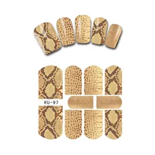 Наклейка на ногти водная переводная наклейка полное покрытие змеиная кожа красная лиса рыбья чешуя черный треугольник RU097-102