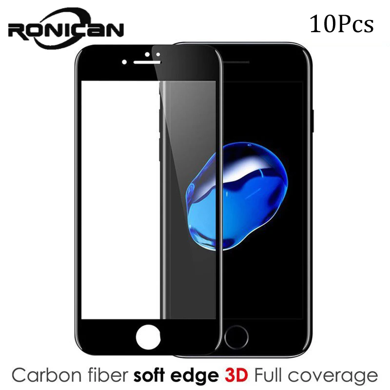 Beste 10 stks Voor iPhone Xs 6 7 Plus Telefoon Screen Protector Film 9 H 3D Gebogen Carbon Fiber Zachte Rand gehard Glas Voor iPhone 8 8 Plus