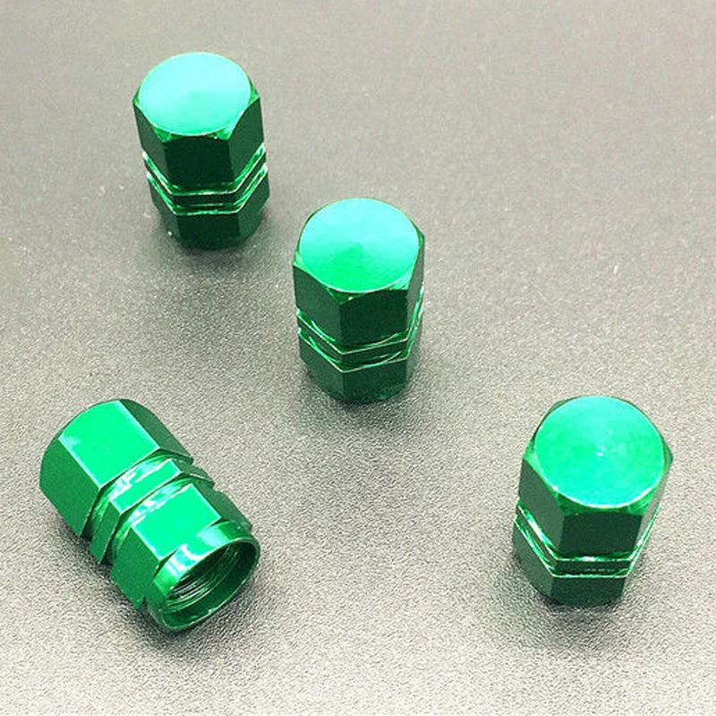 4pcs/set  Universal Aluminum Car Wheel Tire Tyre Valve Air Stem Cap Cover Green