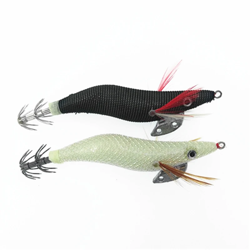 Fishing Lure 1PCS Wood Shrimp Octopussy Squid Jigging Hook White Luminous Shrimp Lure Black Fishing Lure 2.5# 3.5# Hooks