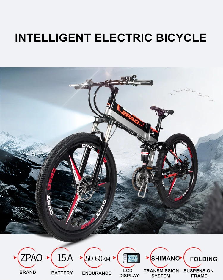 Clearance ZPAO 21 Speed, 26 inch, 48V 350W, Folding Electric Bicycle, Mountain Bike, Lithium Battery, Aluminum Alloy Frame, Disc Brake 0